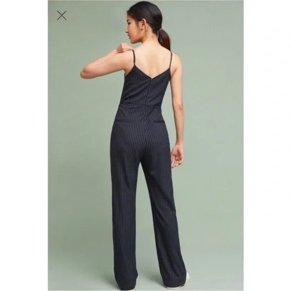 Anthropologie The Essentials Navy Blue Pinstriped Jumpsuit Size 4 - Picture 2 of 12